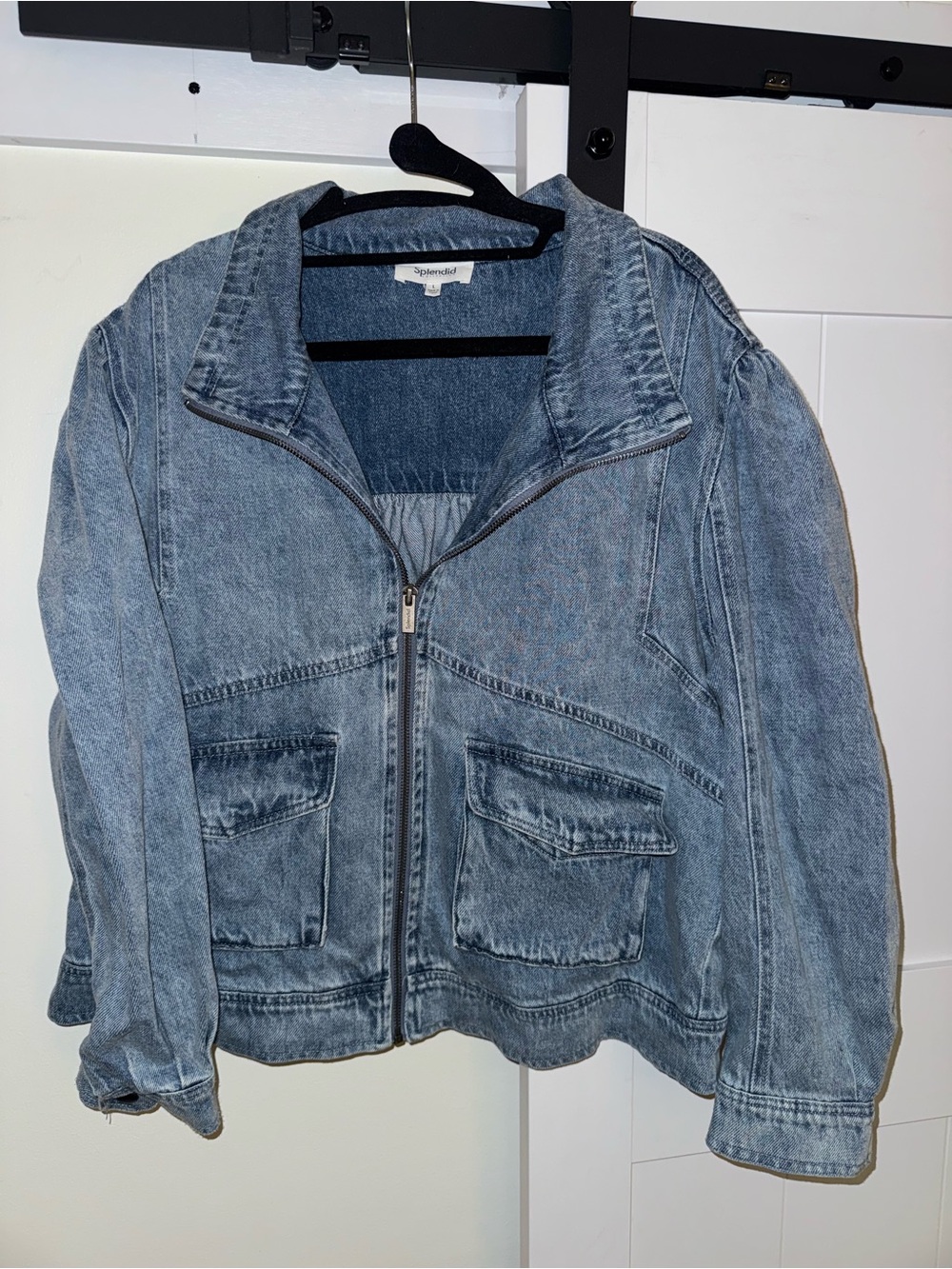 Splendid Washed Light Blue Denim Zip Jacket